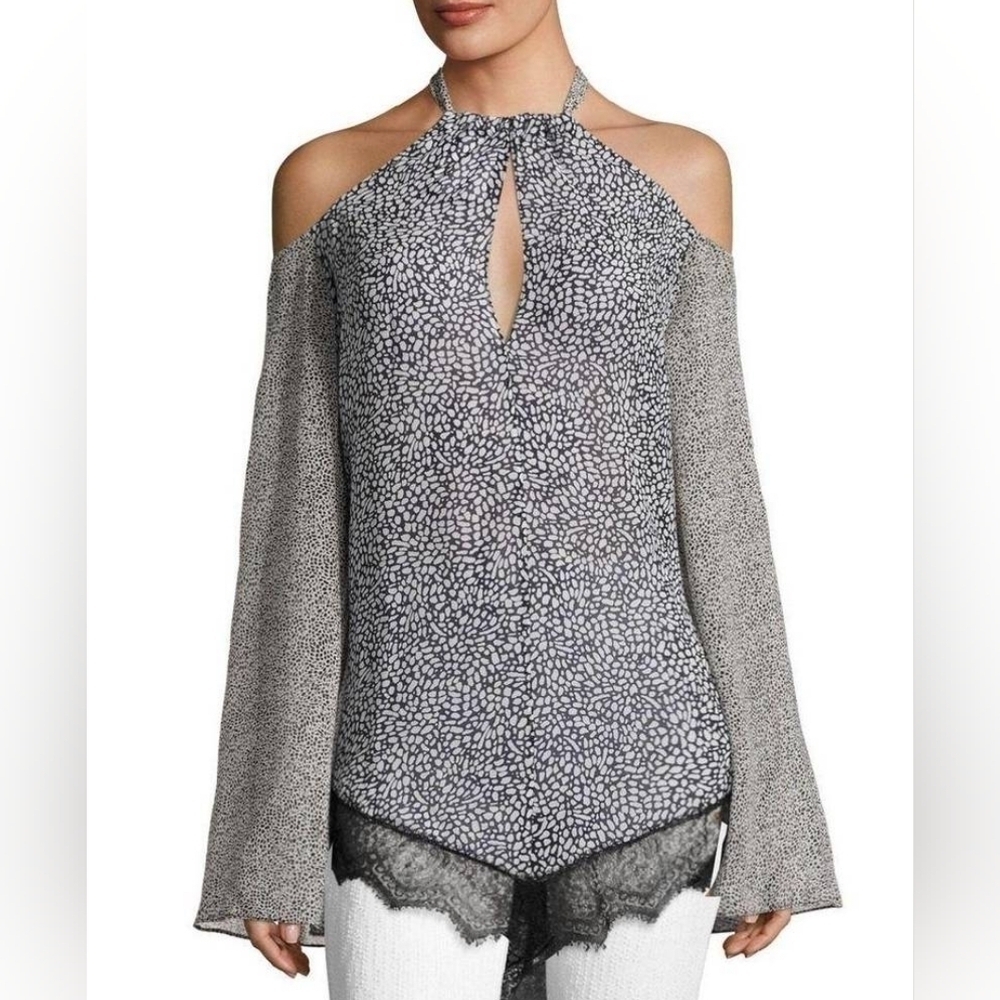 Tuckernuck Derek Lam 10 Crosby 100% Silk Cold Shoulder Halter Blouse in 2 NWT